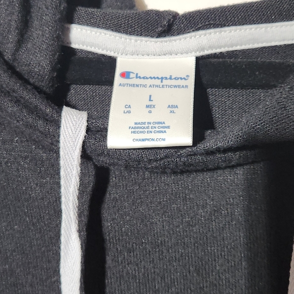 🎅 3/$10 Champion Cropped Hoodie Black & Light Blue Size Large GUC - Picture 4 of 6